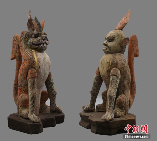 圖為慕容智墓出土鎮(zhèn)墓獸。 中新社發(fā) 甘肅省文物局 供圖