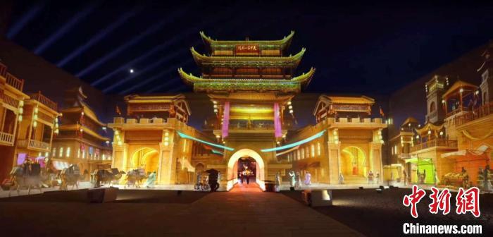 2024年7月15日，甘肅嘉峪關(guān)開啟“夜游”模式。圖為夜游燈光劇《天下嘉峪關(guān)》光影效果。(甘肅嘉峪關(guān)關(guān)城景區(qū)供圖)