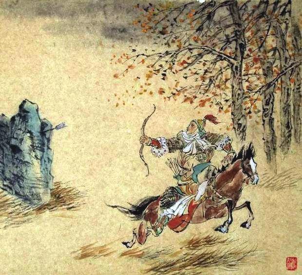 “林暗草驚風(fēng)，將軍夜引弓。”畫作